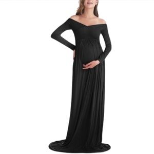 Women’s Maternity Off Shoulder Half Circle Gown Slim Fit Maxi Photoshoot  Dress